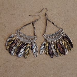 Chandelier Earrings with Metal Feathers